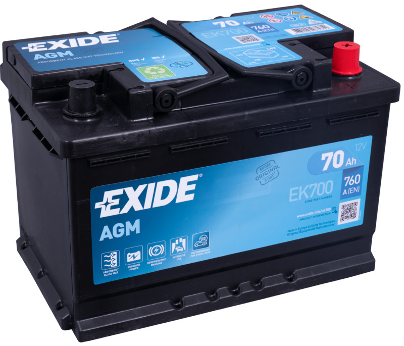 Akumulators EXIDE START-STOP AGM EK700 12V 70Ah 760A(EN) 278x175x190 0/1